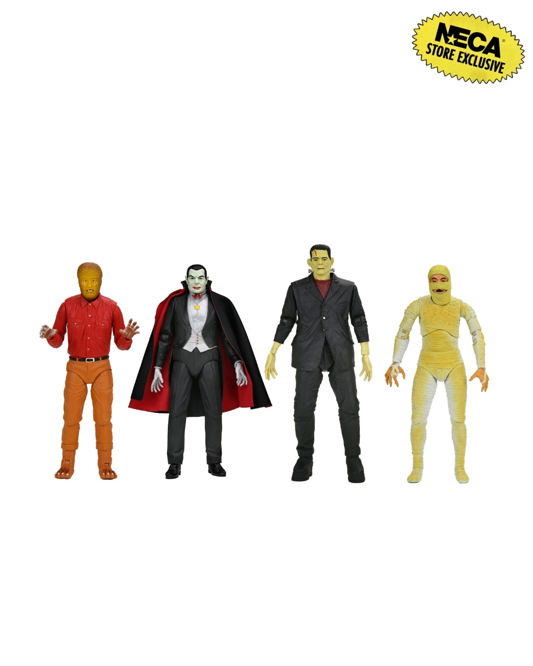 Universal Monsters - Frankenstein, Wolfman, Mummy & Dracula (Classic Movie Monsters) 7” Scale Action Figure Bundle - NECA