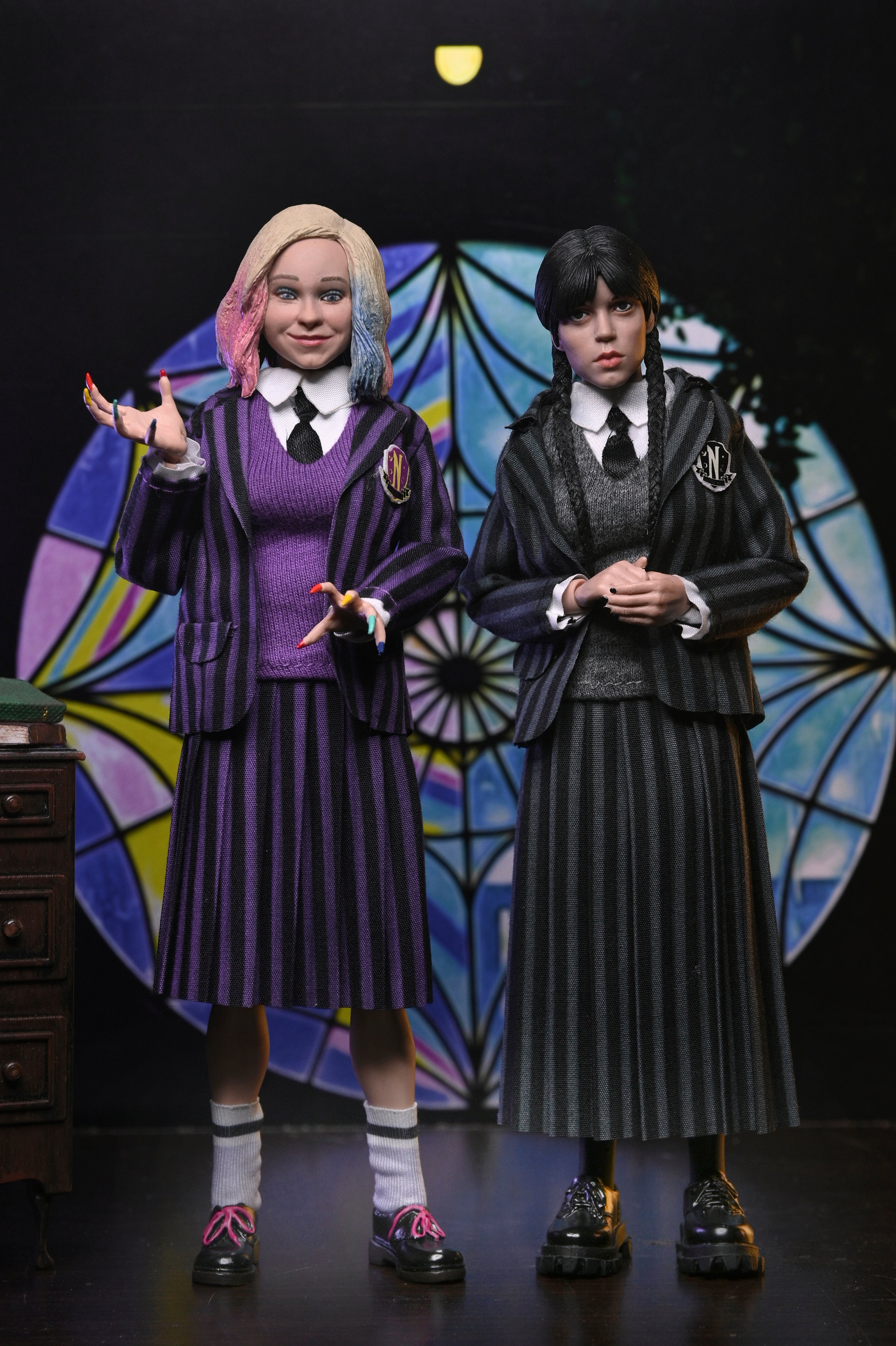 Wednesday Addams (Nevermore Uniform) and Enid 8" Clothed Action Figure 2-Pack - NECA