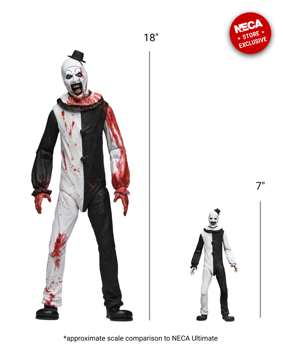 Terrifier - Bloody Art the Clown 1/4 Scale Action Figure - NECA - Comparison between the 1/4 Scale and Ultimate Action Figures