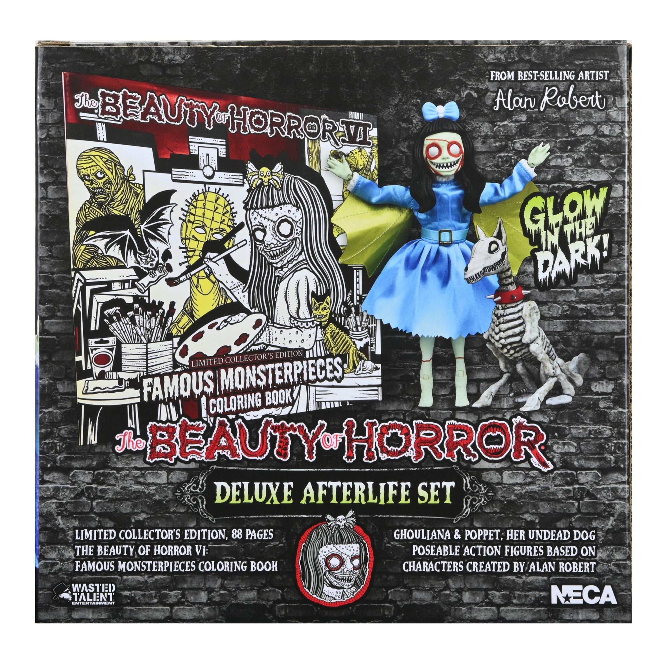 The Beauty of Horror - Ghouliana & Poppet 8" Scale Clothed Action Figure Deluxe Afterlife Set with Limited-Edition Coloring Book Signed by Alan Robert - NECA