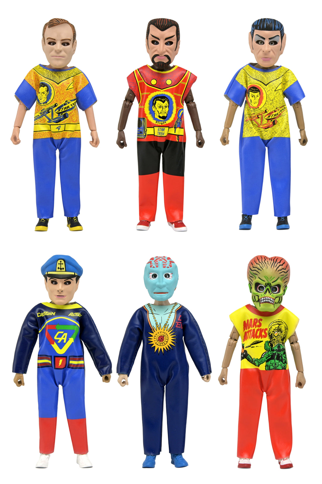 Ben Cooper Costume Kids Collection - Series 14 Costumed Action Figure Bundle (Kirk, Spock, Klingon, Captain Action, Dr. Evil & Martian) - NECA
