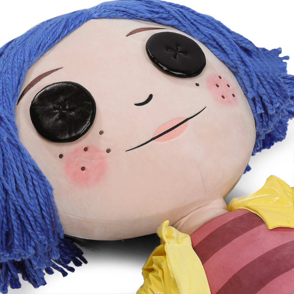 Coraline with Button Eyes Life-Size Plush Doll close-up of face