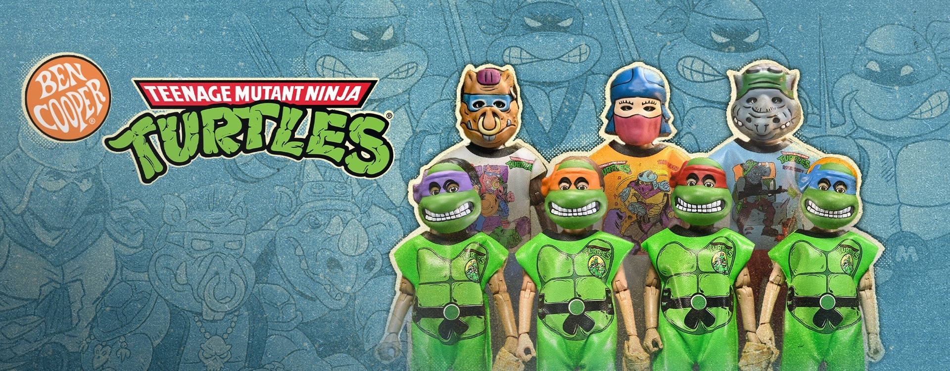 Teenage Mutant Ninja Turtles (1987 Cartoon) x Ben Cooper Costume Kids Collection Series 11 Bundle (Donatello, Leonard, Michelangelo, Raphael, Bebop, Rocksteady & Shredder) - NECA