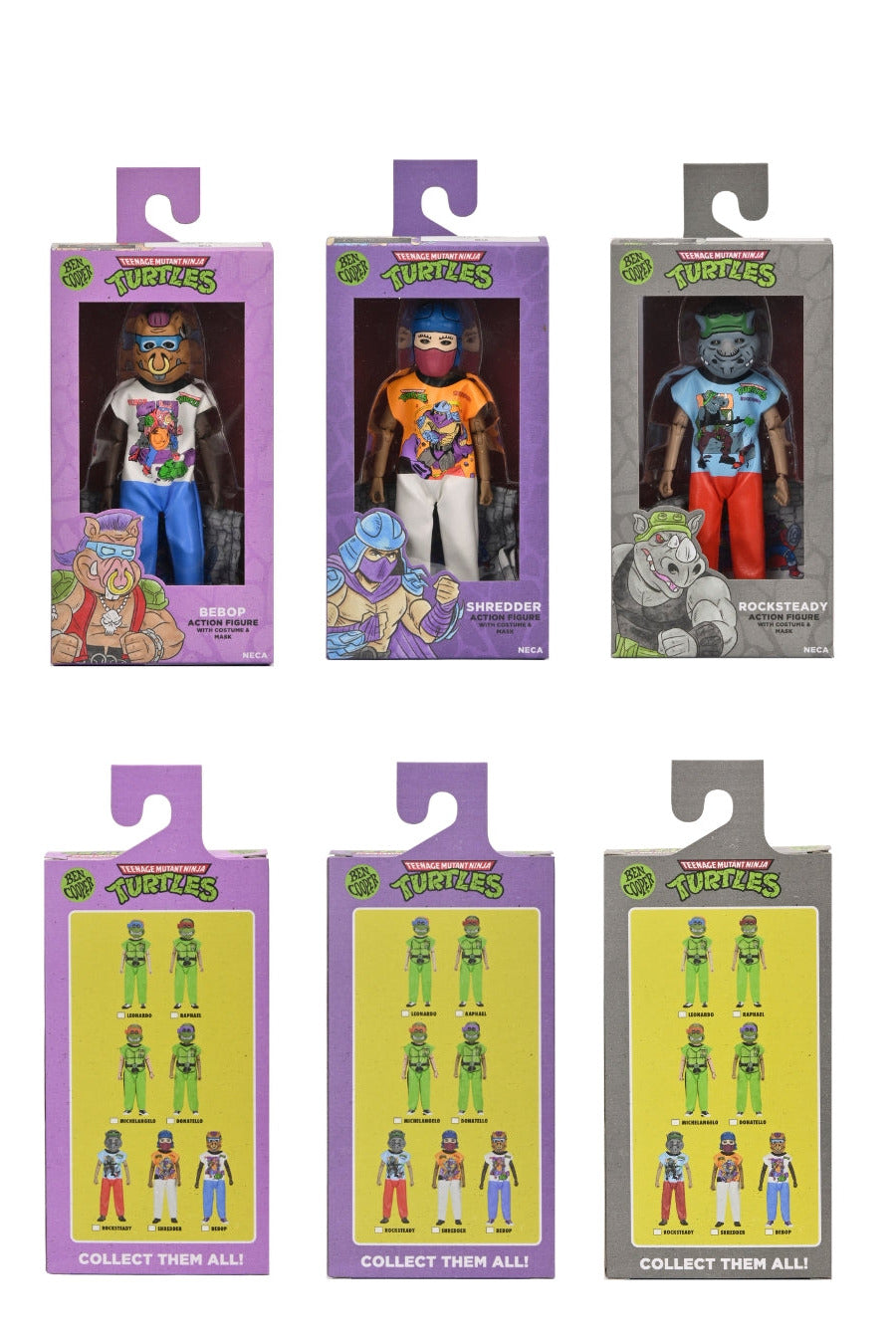 Teenage Mutant Ninja Turtles (1987 Cartoon) x Ben Cooper Costume Kids Collection Series 11 Bundle (Donatello, Leonard, Michelangelo, Raphael, Bebop, Rocksteady & Shredder) - NECA