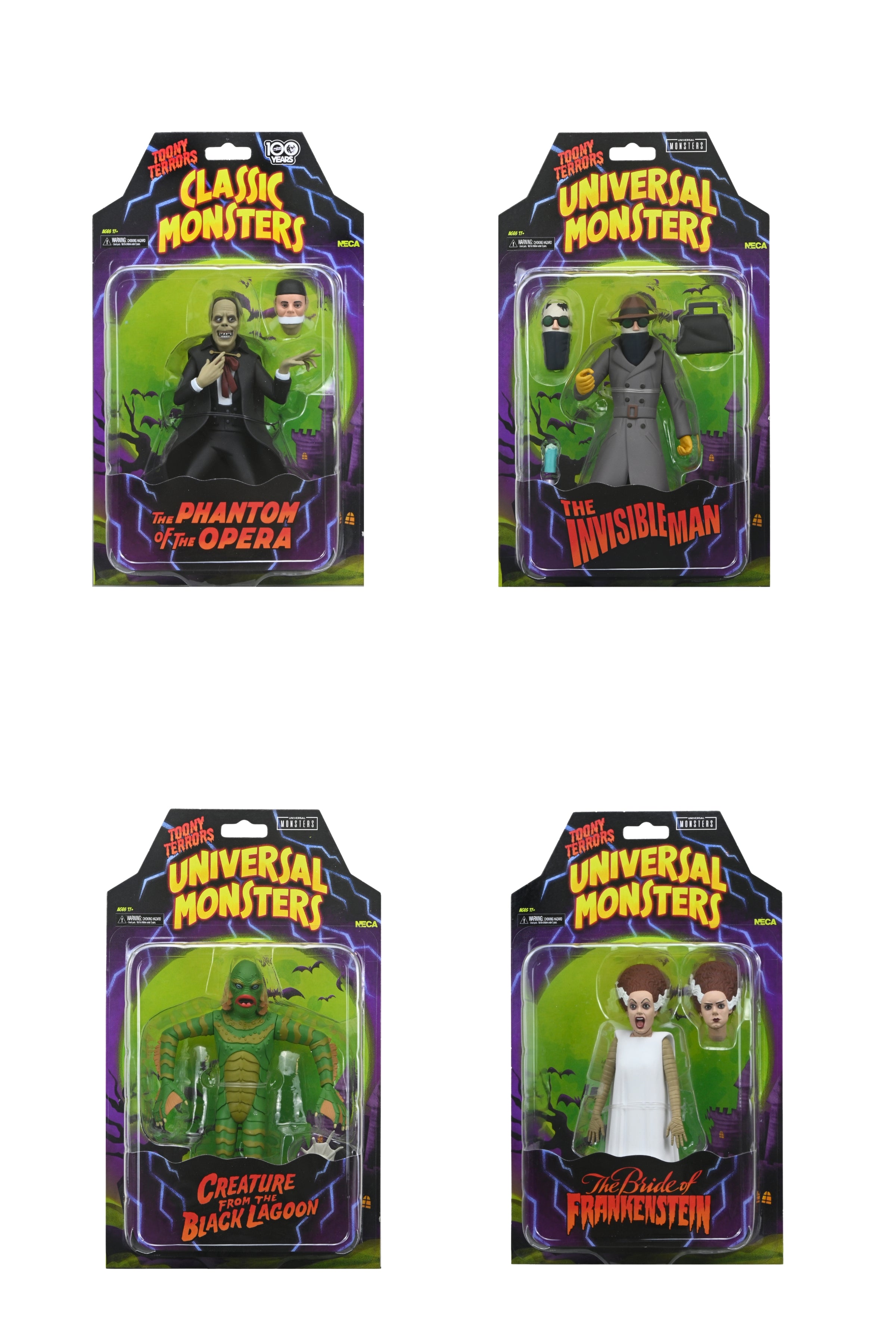 Toony Terrors Series 12 Bundle (Invisible Man, Bride of Frankenstein, Creature, & Phantom) - NECA