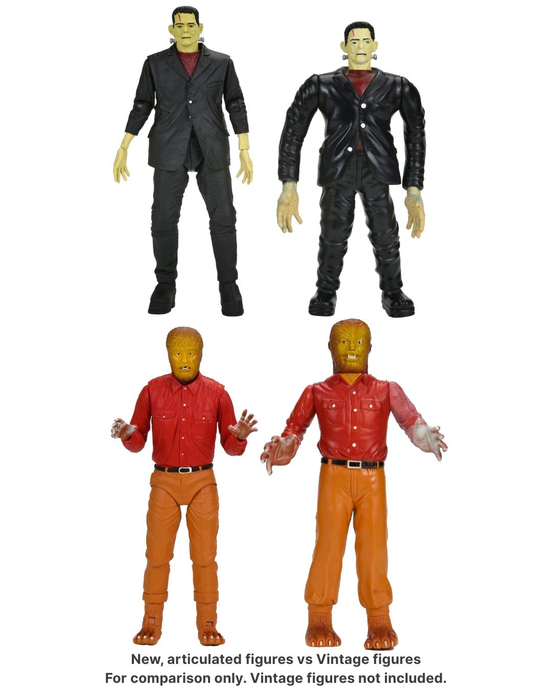 Universal Monsters - Frankenstein, Wolfman, Mummy & Dracula (Classic Movie Monsters) 7” Scale Action Figure Bundle - NECA - Shown: Comparison of New vs Vintage Figures