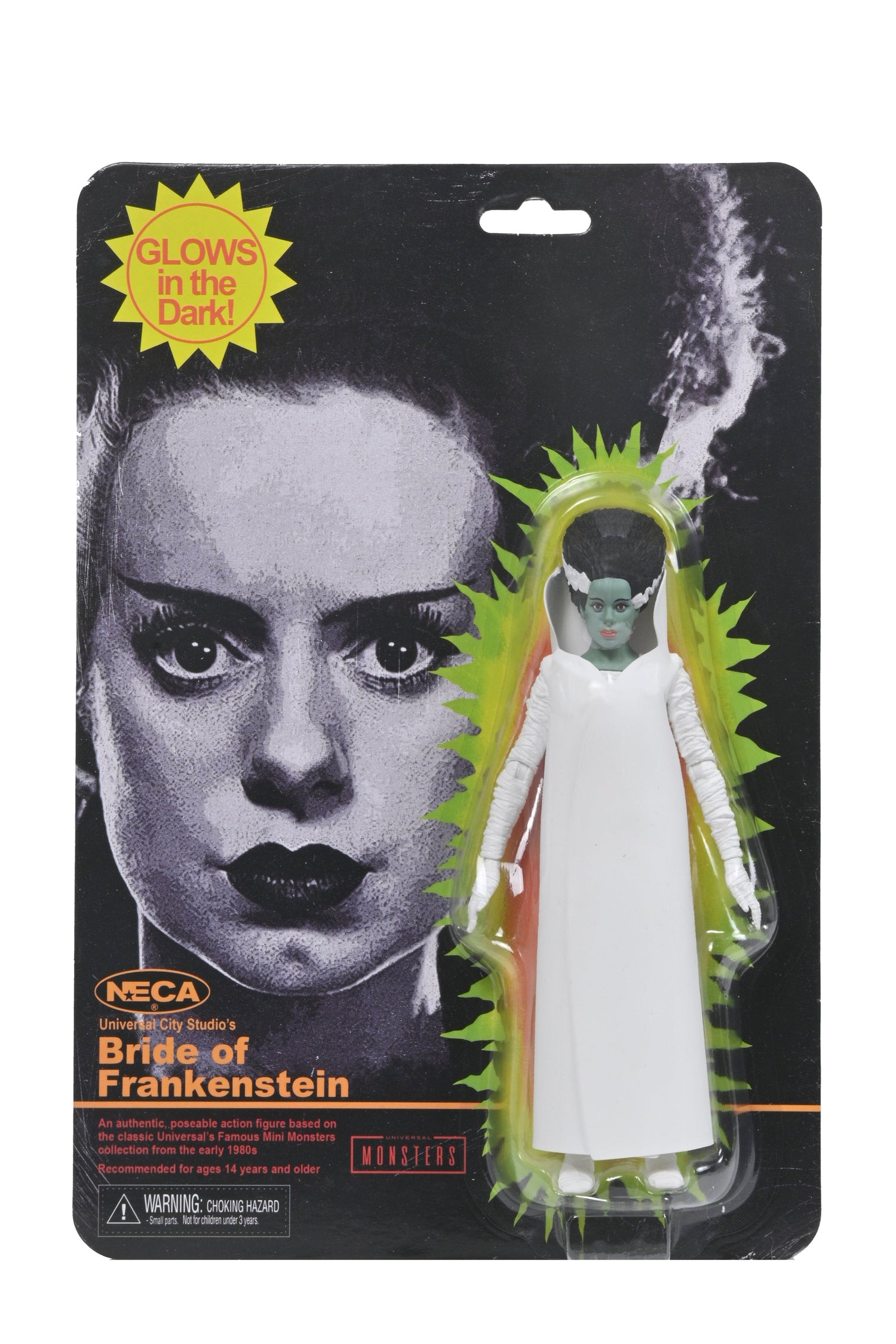 Universal Monsters - 90th Anniversary Glow-in-the-Dark Retro Bride of Frankenstein 7” Scale Action Figure (2025 Con Exclusive) - NECA
