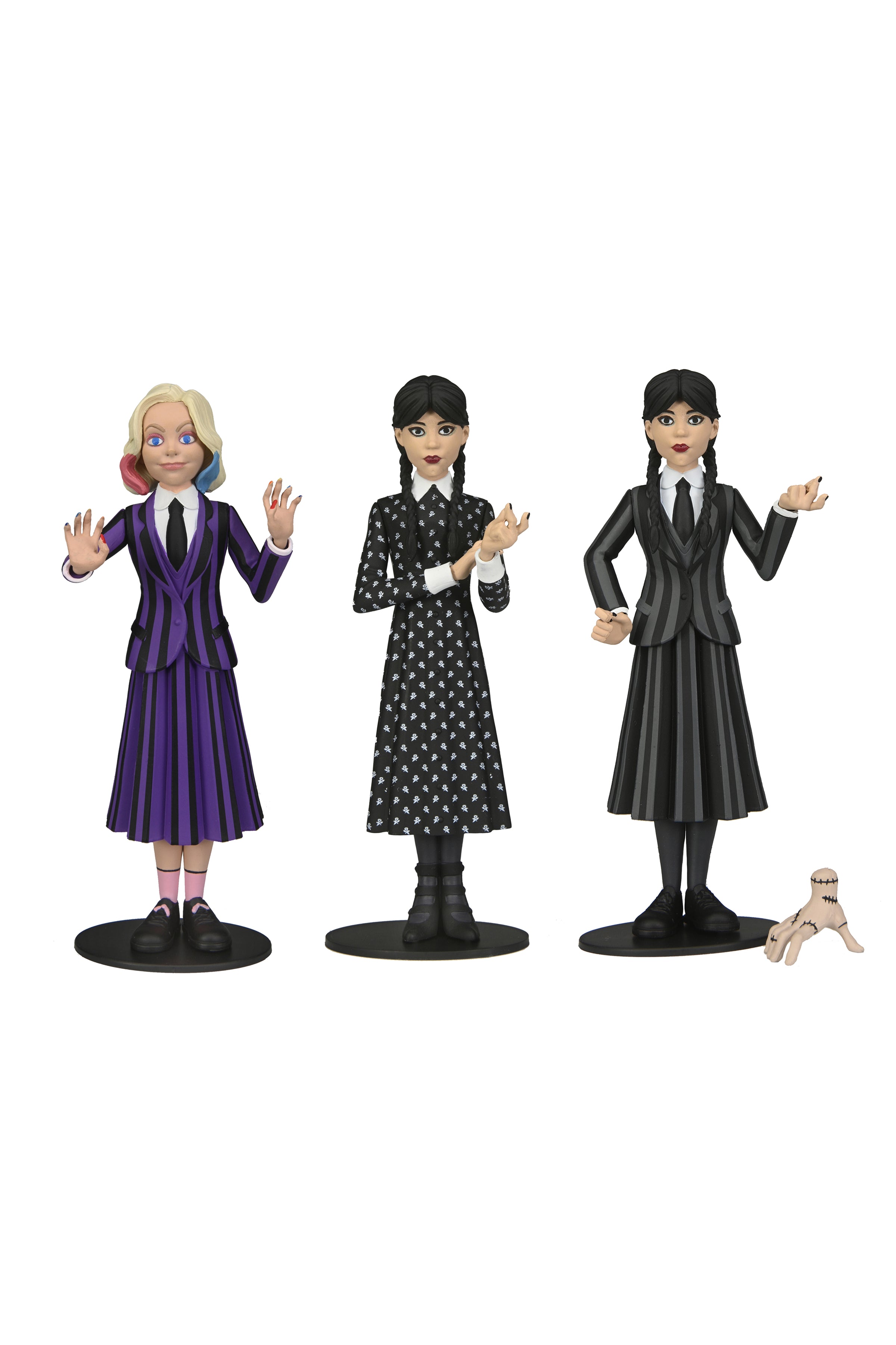 Wednesday - Toony Terrors - Enid, Wednesday Addams (Nevermore Uniform), and Wednesday Addams (Classic Dress) - NECA
