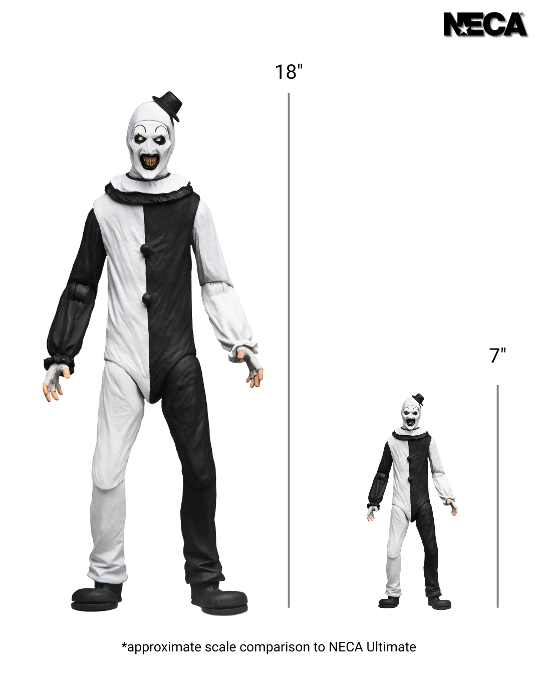 Terrifier - Art the Clown 1/4 Scale Action Figure - NECA - Comparison between the 1/4 Scale and Ultimate Action Figures