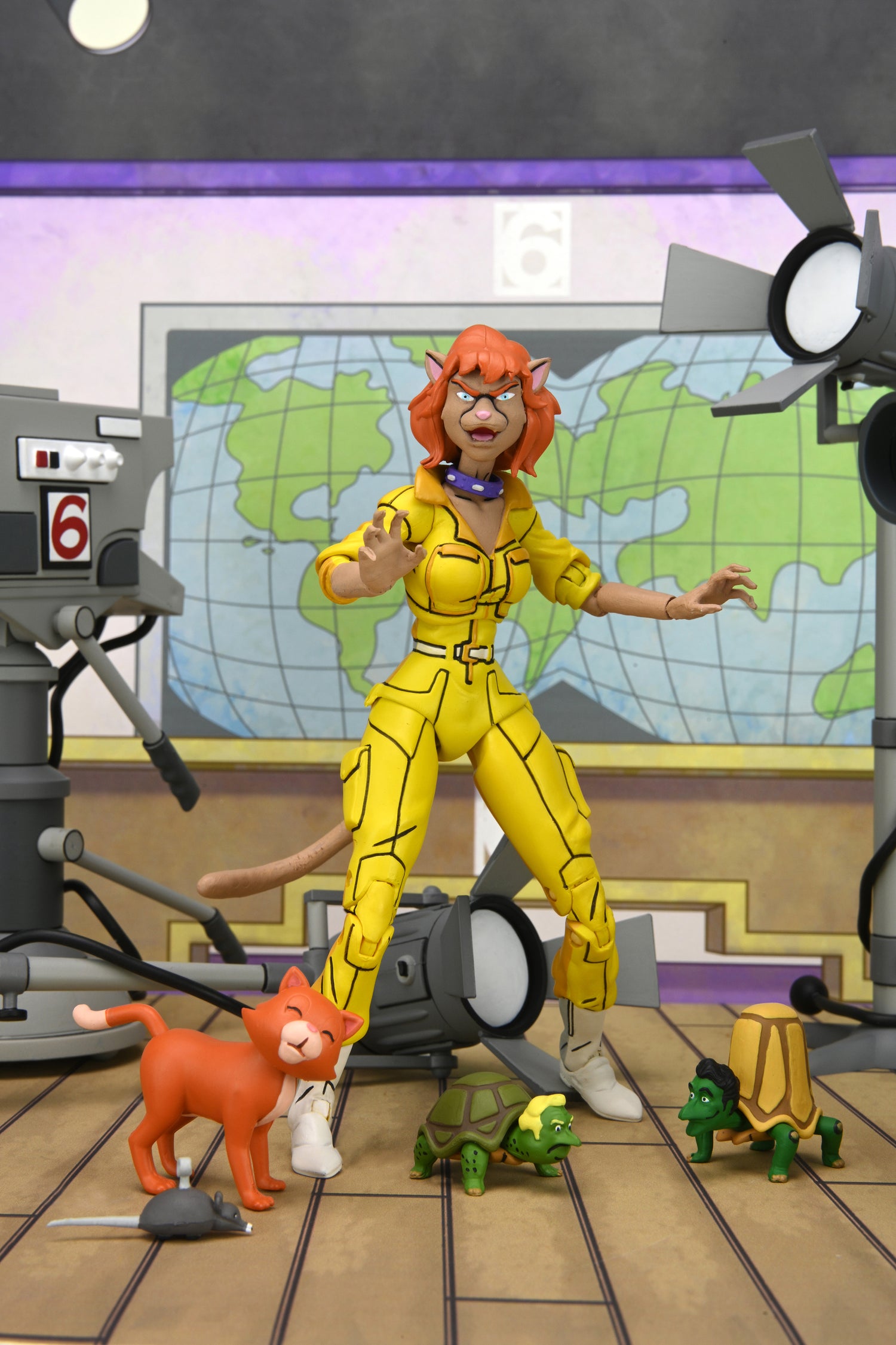 Catwoman April figure and accessories from the Teenage Mutant Ninja Turtles (1987 Cartoon) - Channel 6 Newsroom 7” Scale Action Figure 4-Pack - NECA