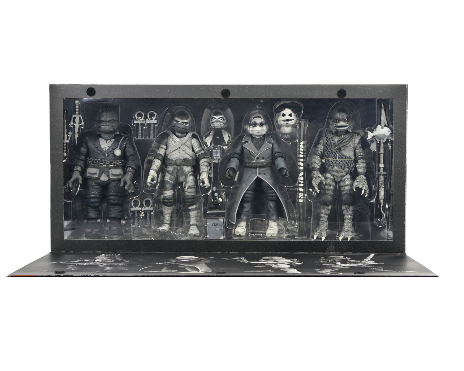 Universal Monsters x Teenage Mutant Ninja Turtles – Black &amp; White Turtles 7” Scale Action Figure 4-Pack - NECA