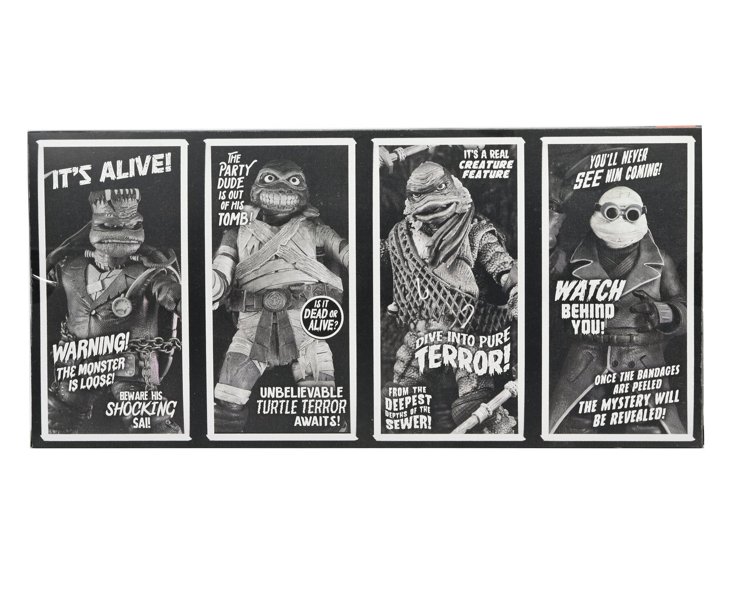 Universal Monsters x Teenage Mutant Ninja Turtles – Black &amp; White Turtles 7” Scale Action Figure 4-Pack - NECA