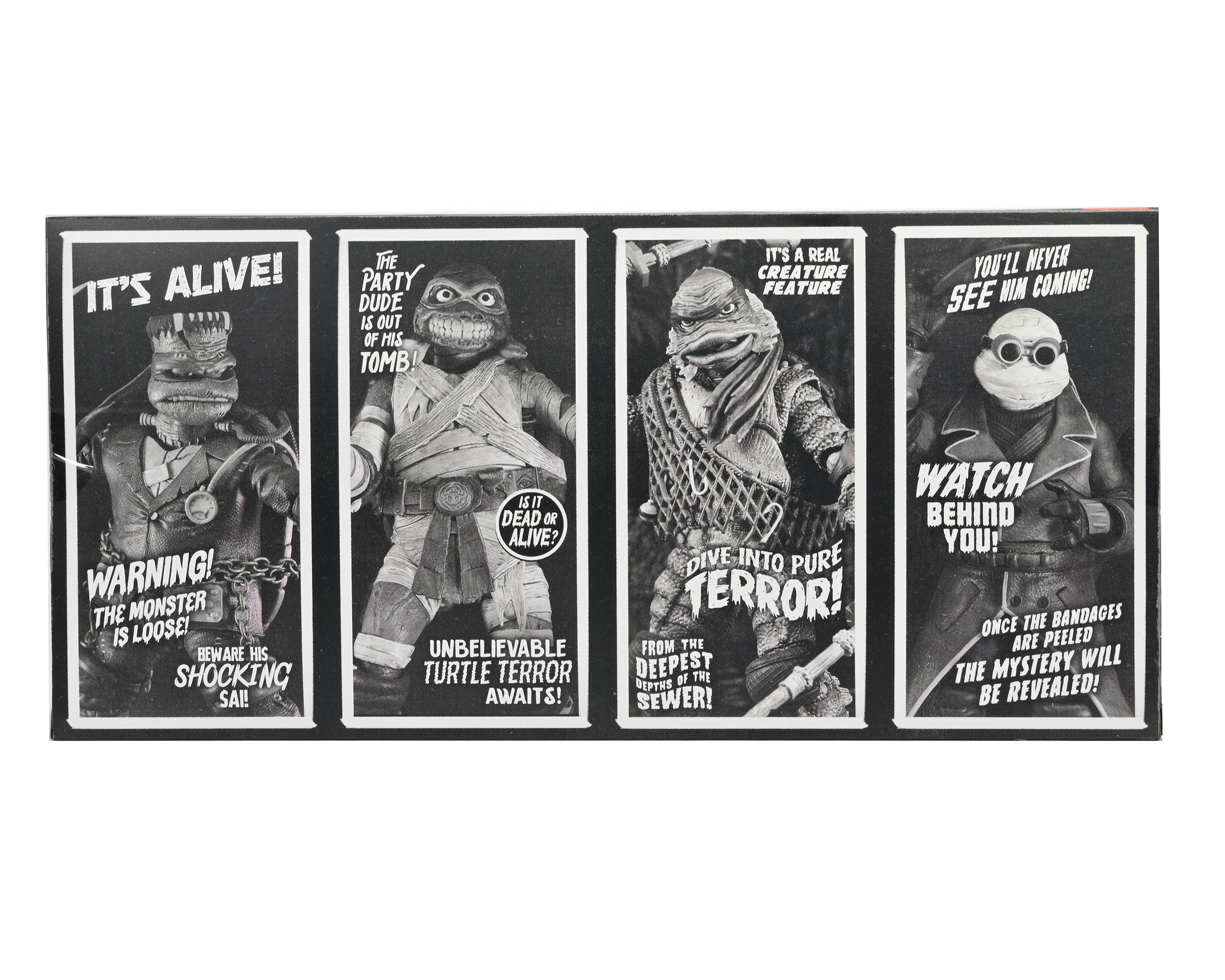 Universal Monsters x Teenage Mutant Ninja Turtles – Black &amp; White Turtles 7” Scale Action Figure 4-Pack - NECA