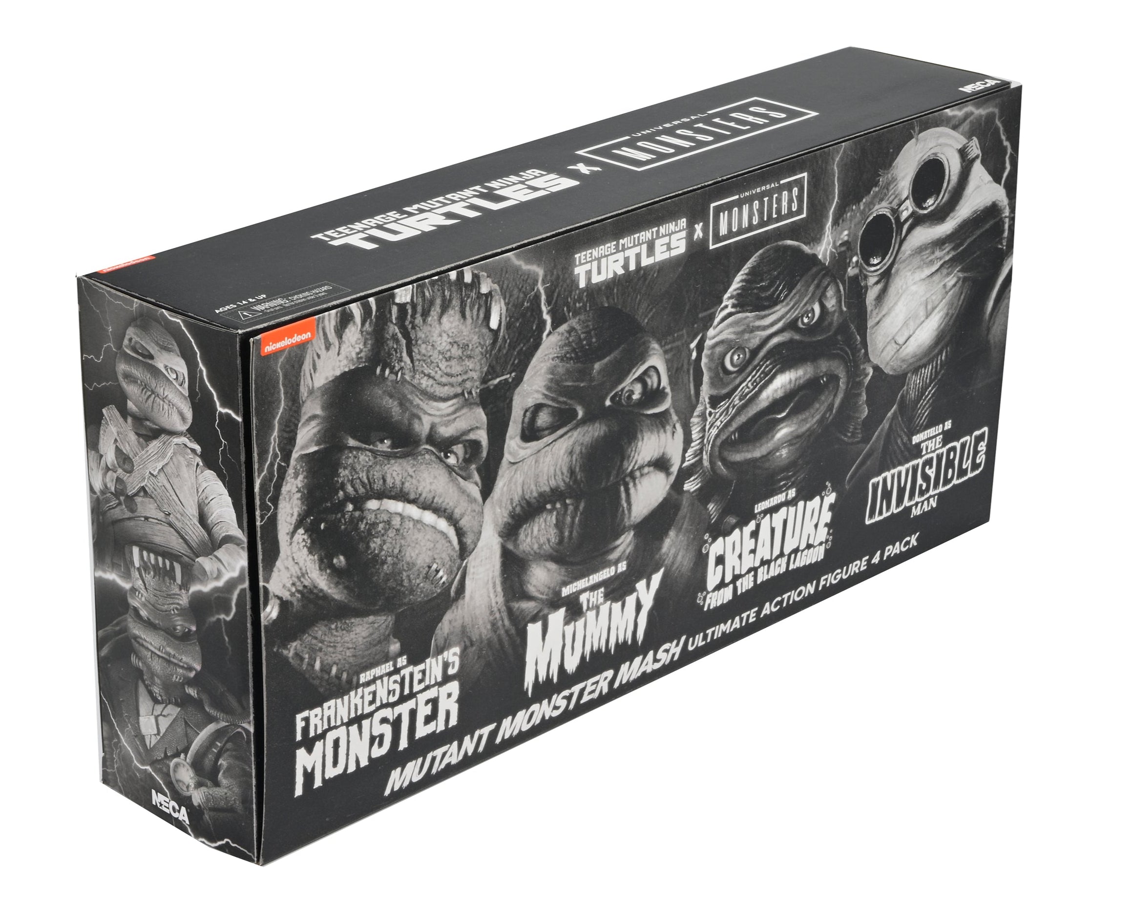 Universal Monsters x Teenage Mutant Ninja Turtles – Black &amp; White Turtles 7” Scale Action Figure 4-Pack - NECA