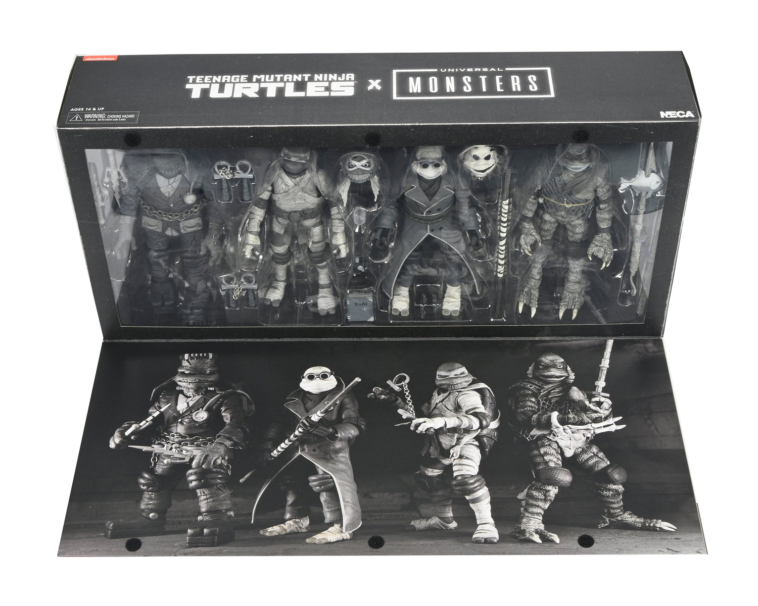 Universal Monsters x Teenage Mutant Ninja Turtles – Black &amp; White Turtles 7” Scale Action Figure 4-Pack - NECA