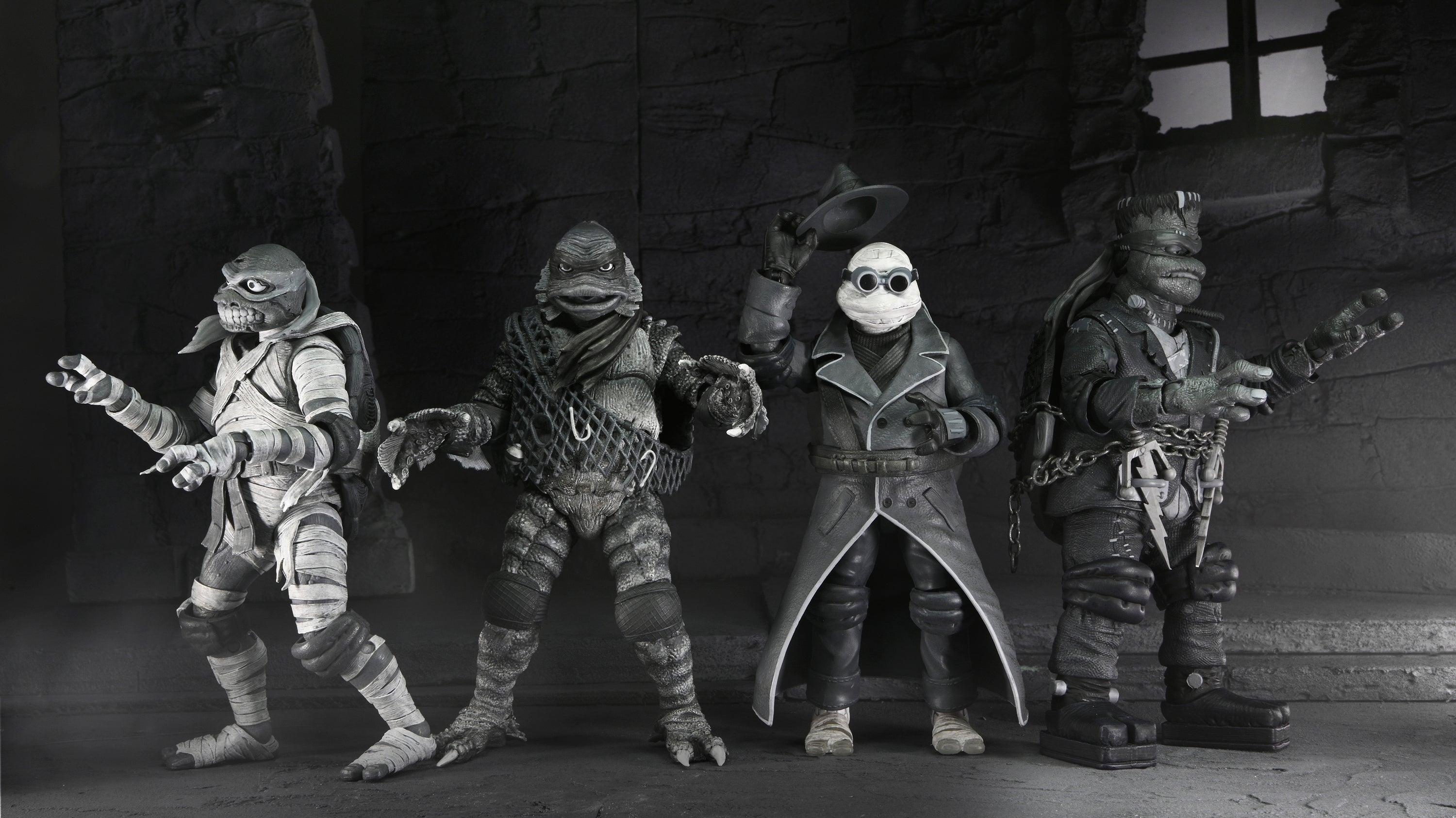 Universal Monsters x Teenage Mutant Ninja Turtles – Black & White Turtles 7” Scale Action Figure 4-Pack - NECA