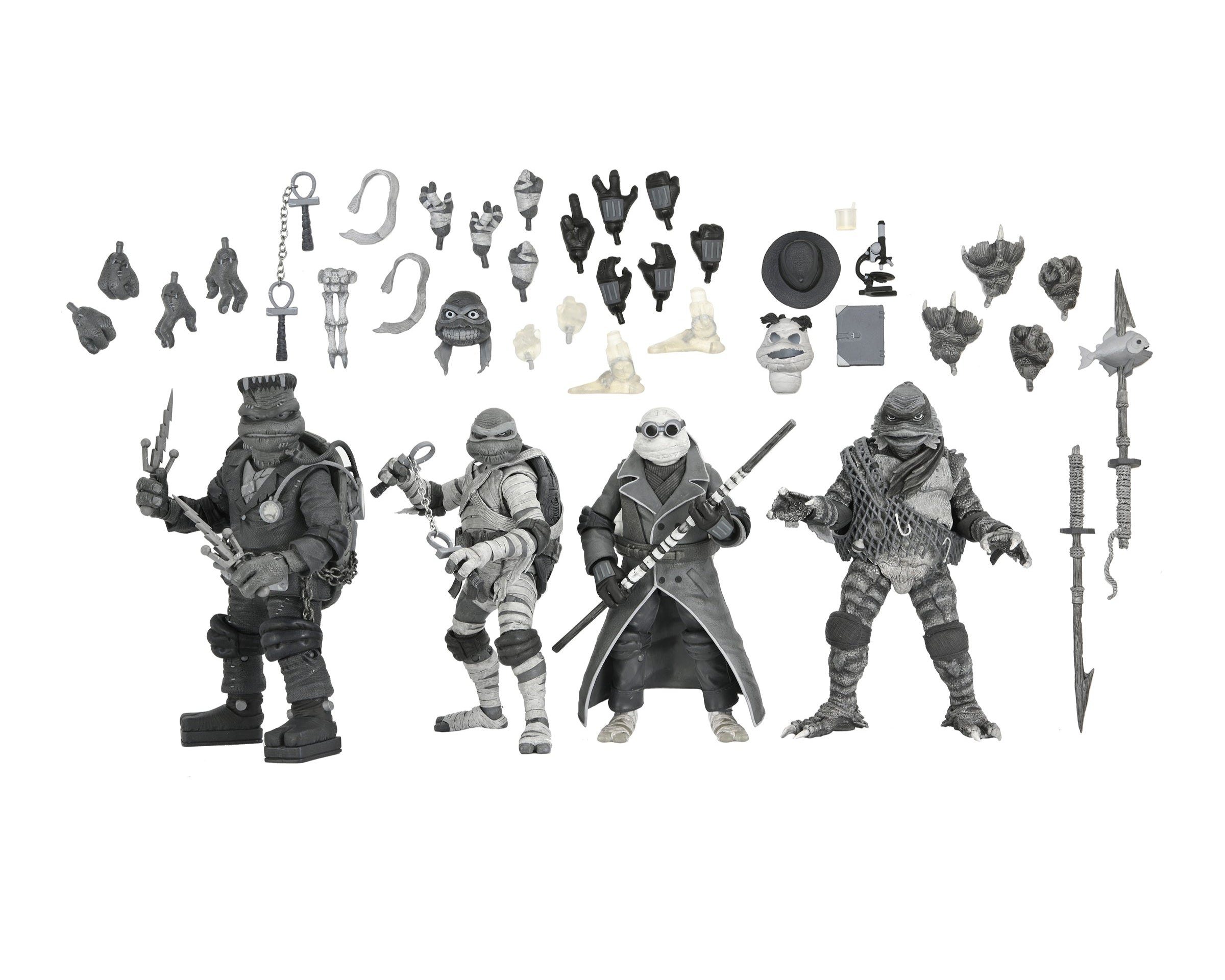 Universal Monsters x Teenage Mutant Ninja Turtles – Black &amp; White Turtles 7” Scale Action Figure 4-Pack - NECA