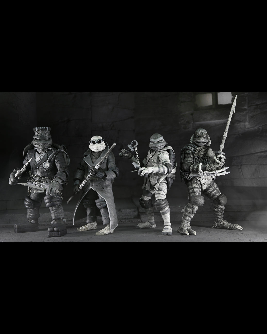 Universal Monsters x Teenage Mutant Ninja Turtles – Black &amp; White Turtles 7” Scale Action Figure 4-Pack - NECA
