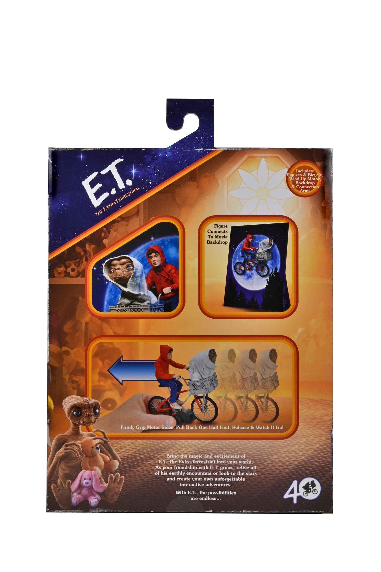 E.T. The Extra-Terrestrial - Elliott &amp; E.T. on Bicycle (40th Anniversary) 7&quot; Scale Action Figure - NECA