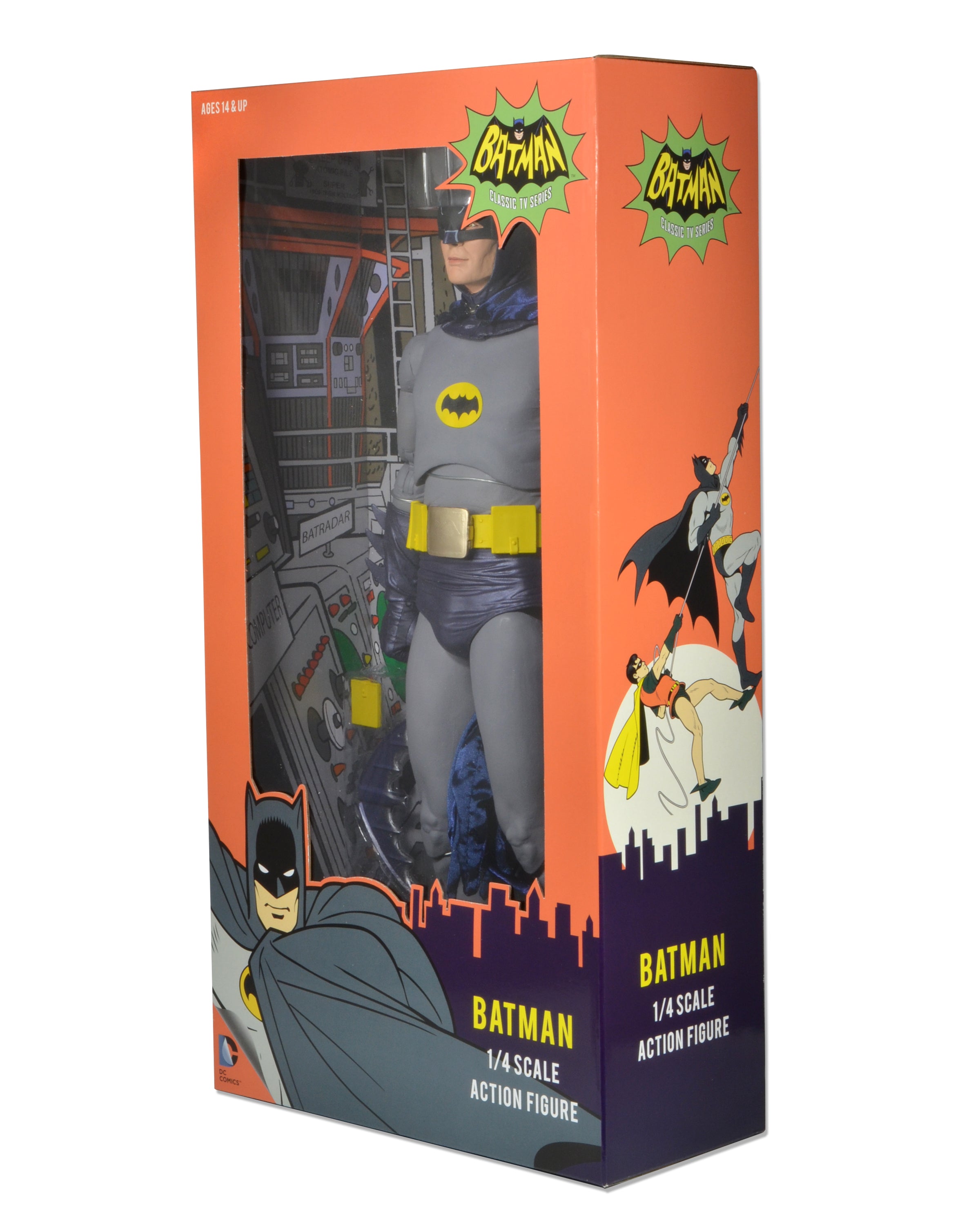 Quarter scale Adam West Batman action figure side view of box