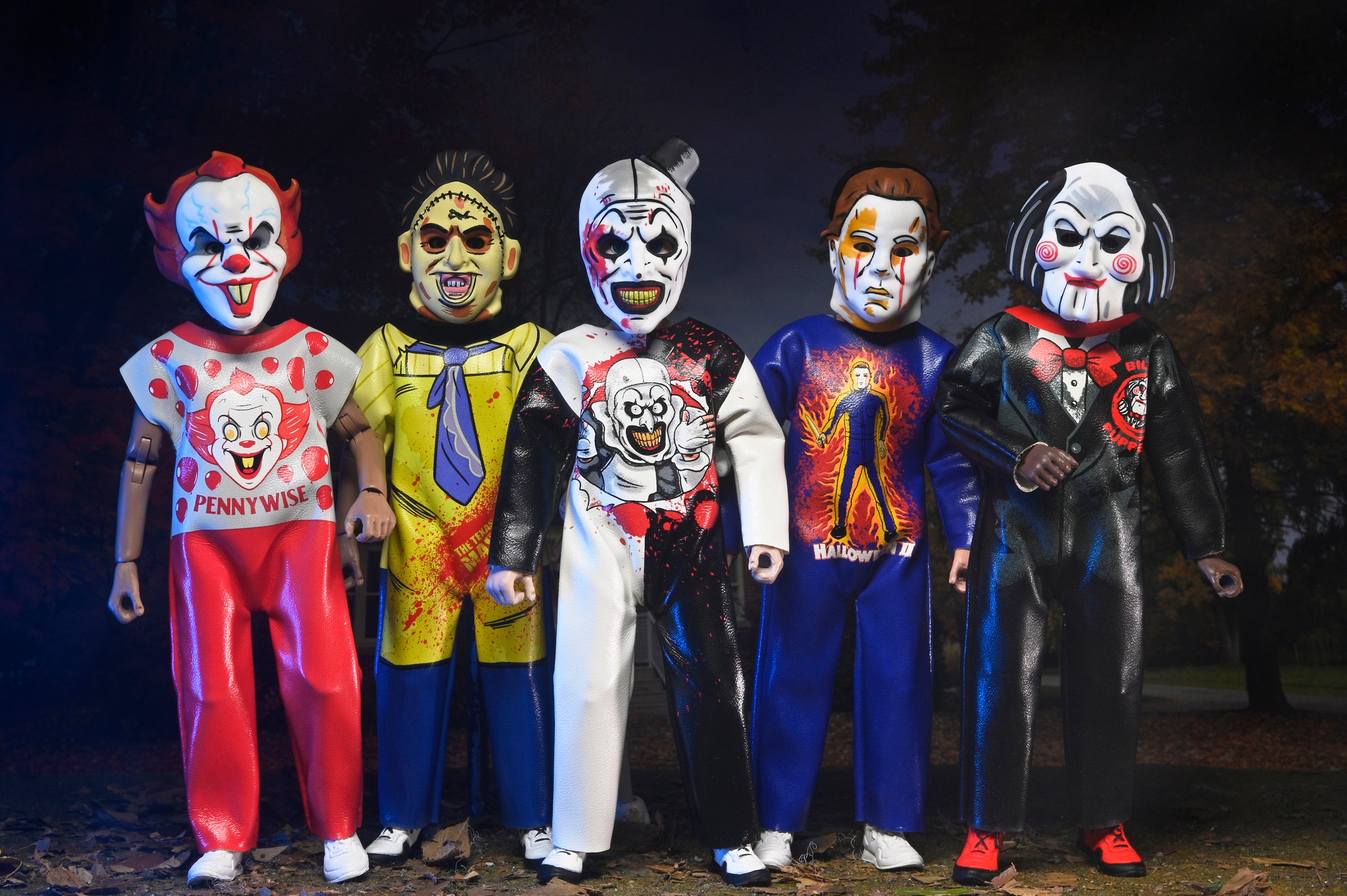 Ben Cooper Costume Kids Collection - Series 9 Costumed Action Figure Bundle (Leatherface, Michael Myers, Billy the Puppet, Pennywise & Art the Clown) - NECA