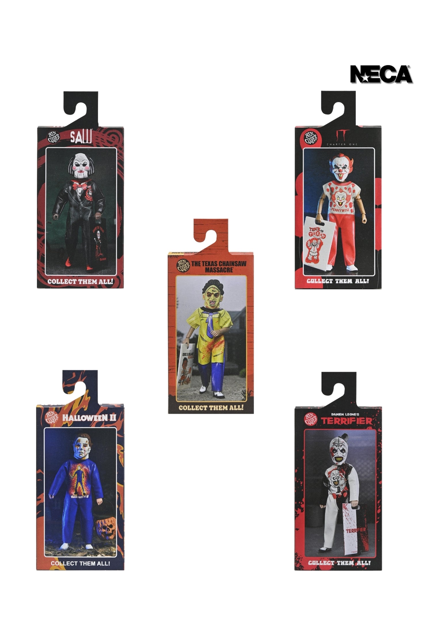 Ben Cooper Costume Kids Collection - Series 9 Costumed Action Figure Bundle (Leatherface, Michael Myers, Billy the Puppet, Pennywise &amp; Art the Clown) - NECA