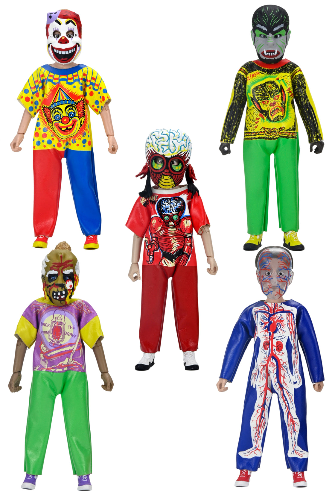 Ben Cooper Costume Kids Collection - Series 6 Costumed Action Figure Bundle (Clown, Mutant, Monster, Visible Man, Wolfman) - NECA