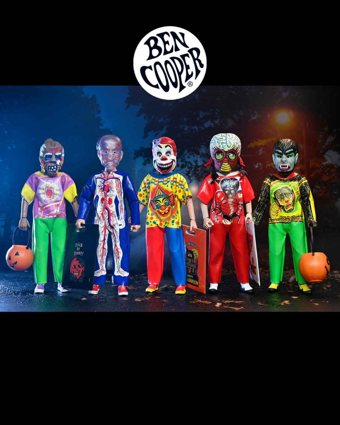 Ben Cooper Costume Kids Collection - Series 6 Costumed Action Figure Bundle (Clown, Mutant, Monster, Visible Man, Wolfman) - NECA