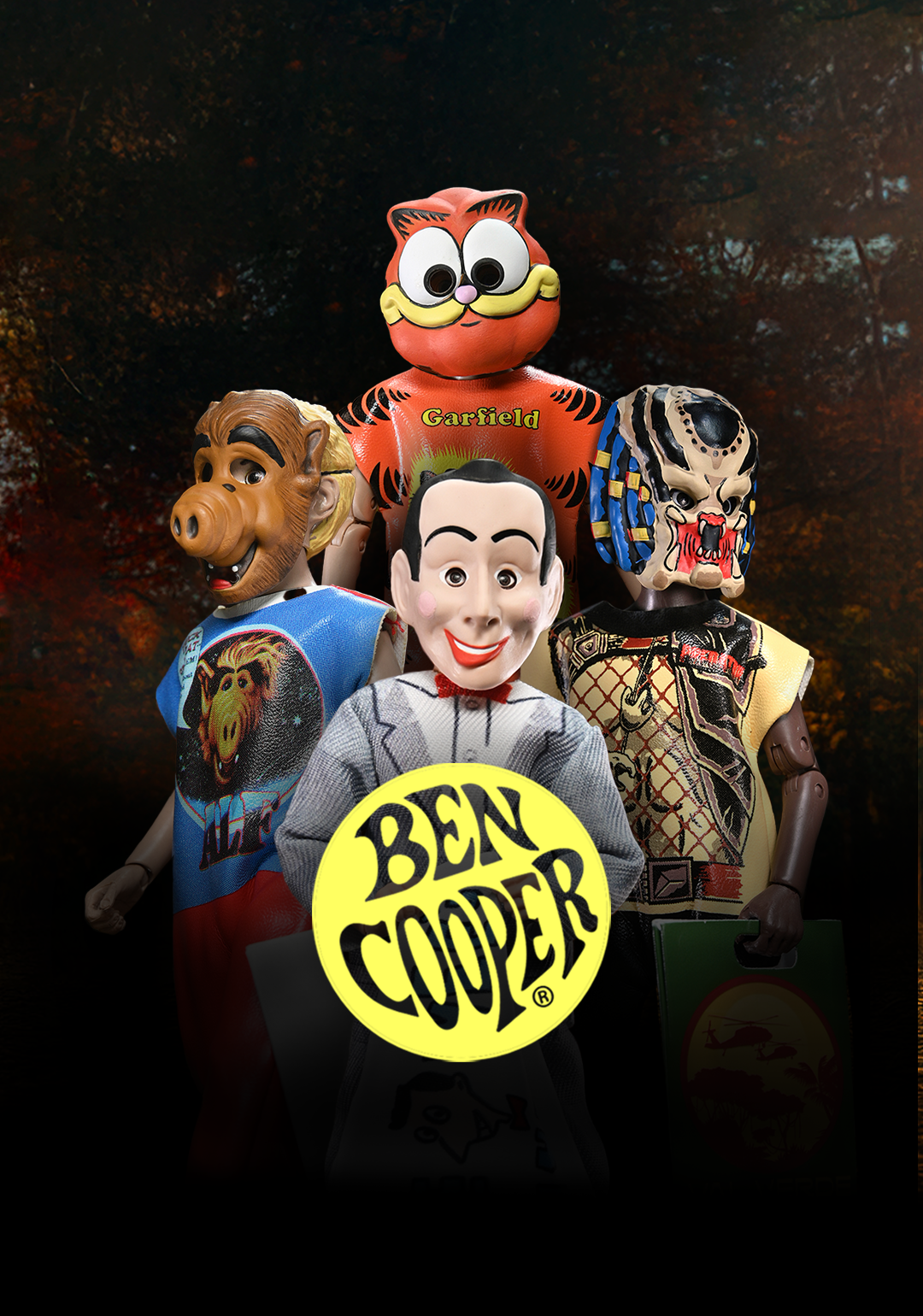 Ben Cooper Costume Kids Collection - Series 8 Costumed Action Figure Bundle (ALF, Garfield, Pee-wee, Predator) - NECA
