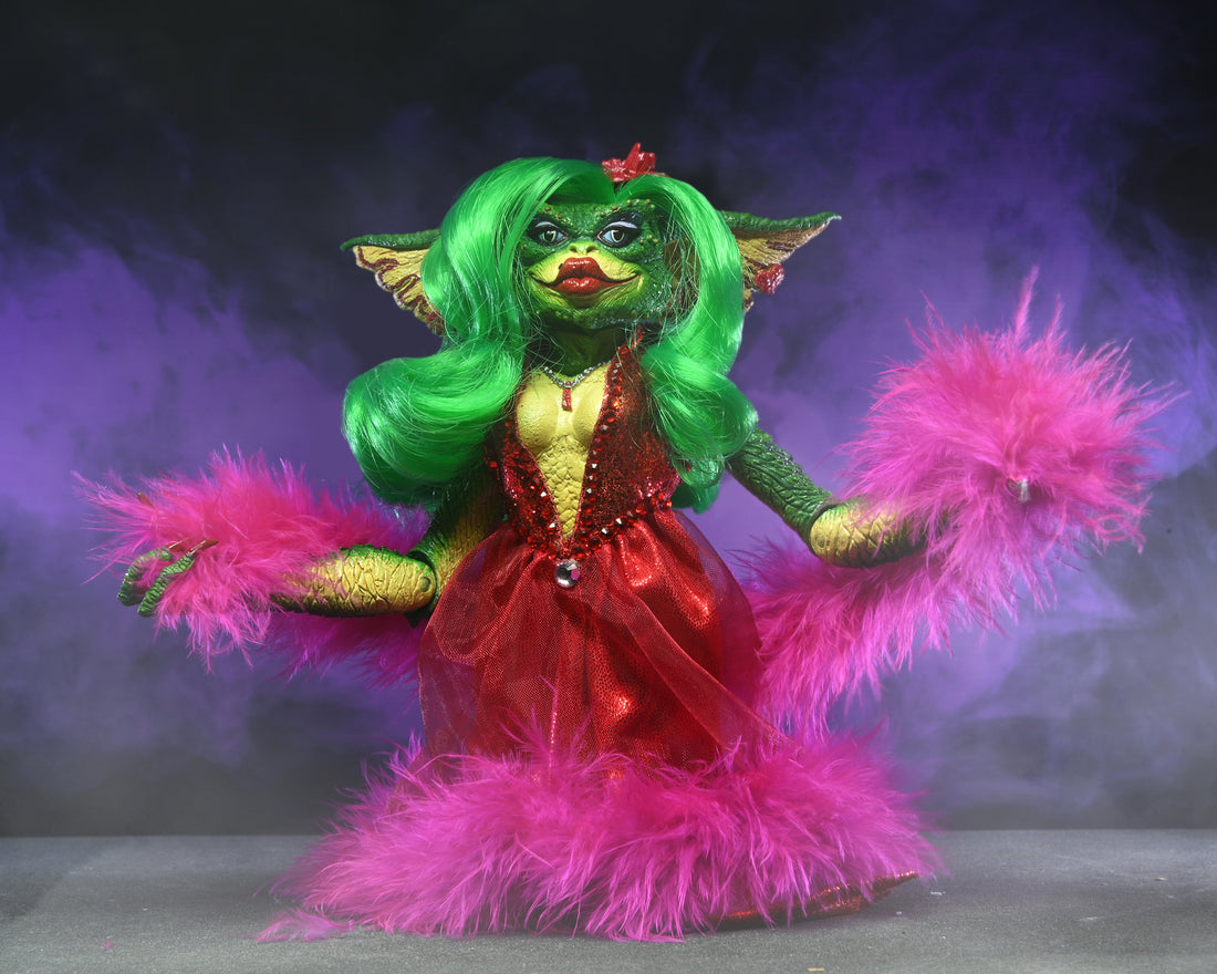 Gremlins 2 Ultimate Showgirl Greta 7&quot; Scale Action Figure by NECA wearing red gown and pink feather boa