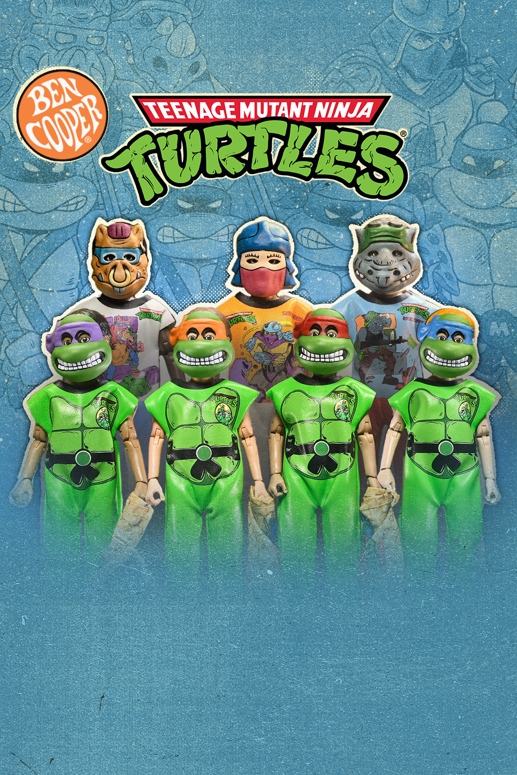 Teenage Mutant Ninja Turtles (1987 Cartoon) x Ben Cooper Costume Kids Collection Series 11 Bundle (Donatello, Leonard, Michelangelo, Raphael, Bebop, Rocksteady & Shredder) - NECA