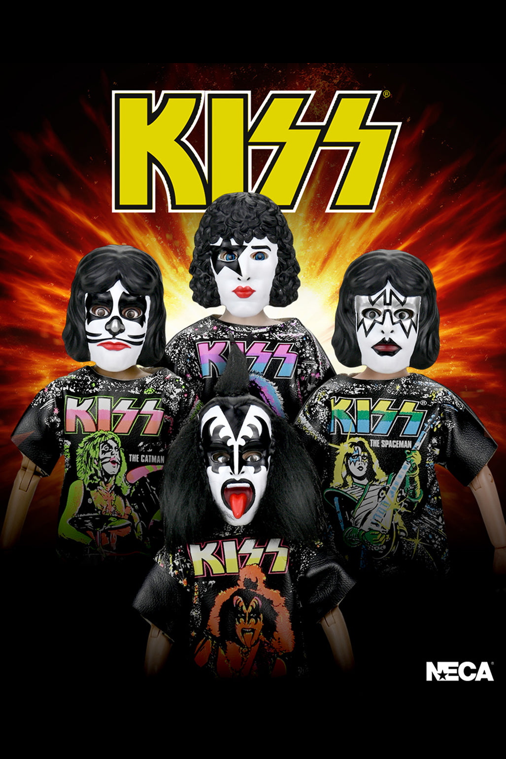 KISS x Ben Cooper Costume Kids Collection - The Starchild, The Demon, The Spaceman &amp; The Catman Costumed Action Figure Bundle - NECA