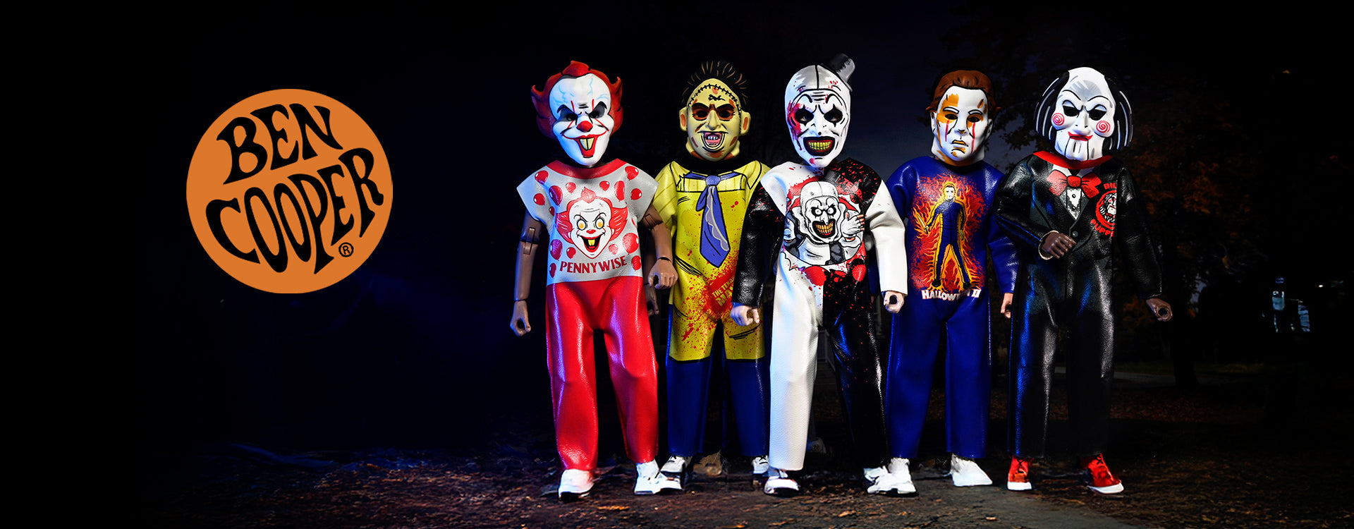 Ben Cooper Costume Kids Collection - Series 9 Costumed Action Figure Bundle (Leatherface, Michael Myers, Billy the Puppet, Pennywise & Art the Clown) - NECA
