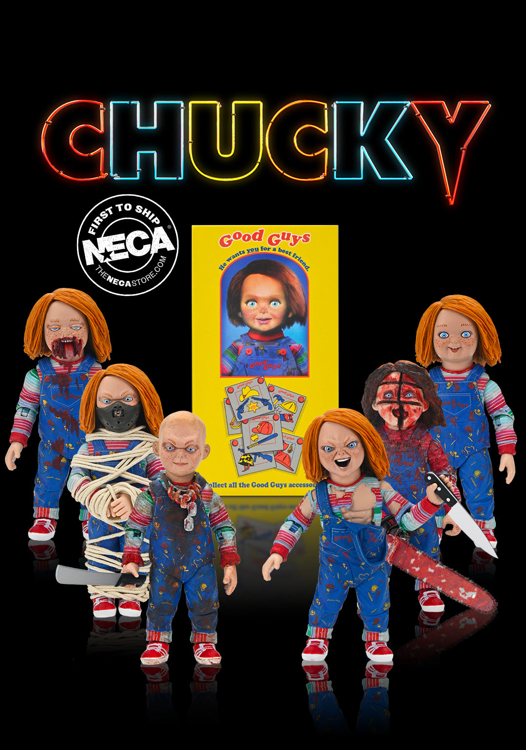 "Good Guy" Chucky 7" Figure Blind Box Set of 6 (one of each variant) - First to Ship on the NECA Store