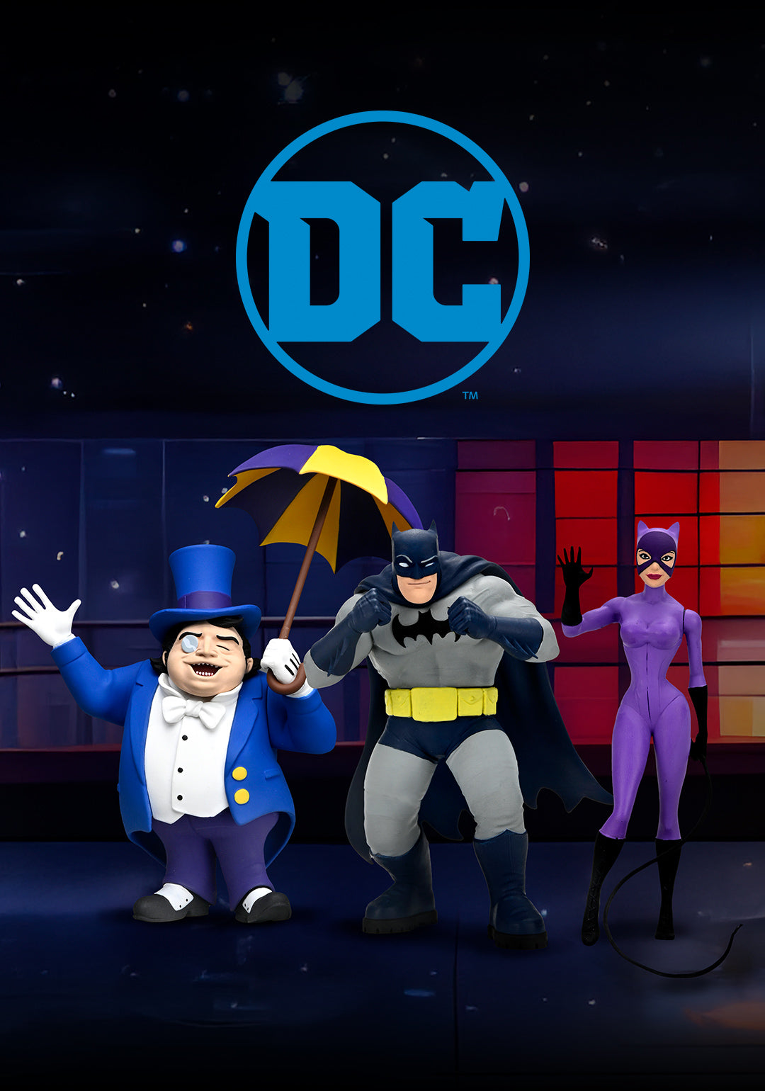 DC Comics (Classic Comics) - Toony Classics Series 2 Action Figure Bundle (Batman, Catwoman, Penguin) - NECA