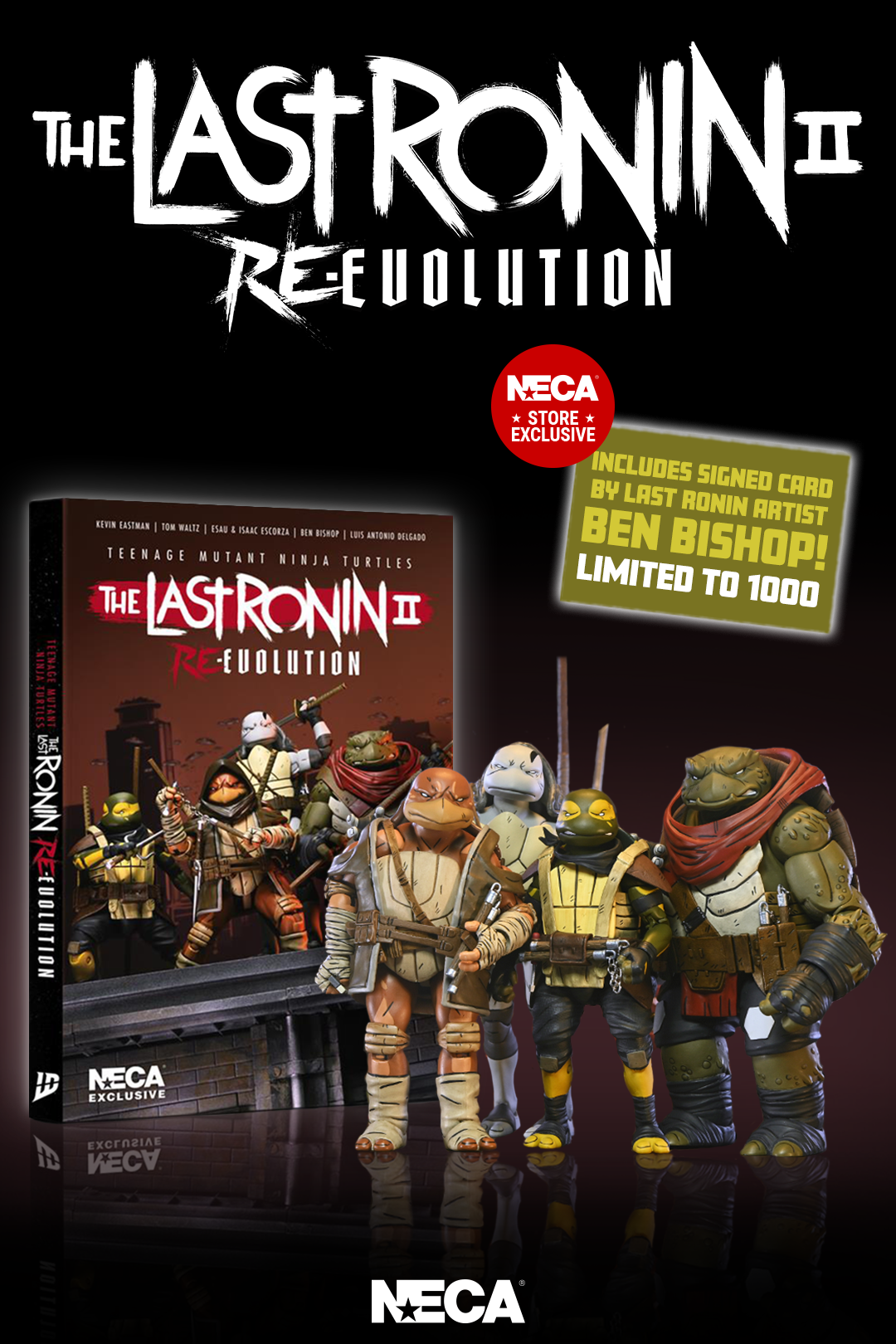 Teenage Mutant Ninja Turtles (The Last Ronin) - Ultimate Moja, Odyn, Uno &amp; Yi 7” Scale Action Figure Bundle with Re-Evolution Collector’s Edition Book &amp; Autograph Card Signed by Ben Bishop - NECA