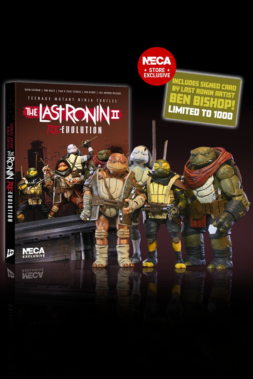 Teenage Mutant Ninja Turtles (The Last Ronin) - Ultimate Moja, Odyn, Uno & Yi 7” Scale Action Figure Bundle with Re-Evolution Collector’s Edition Book & Autograph Card Signed by Ben Bishop - NECA