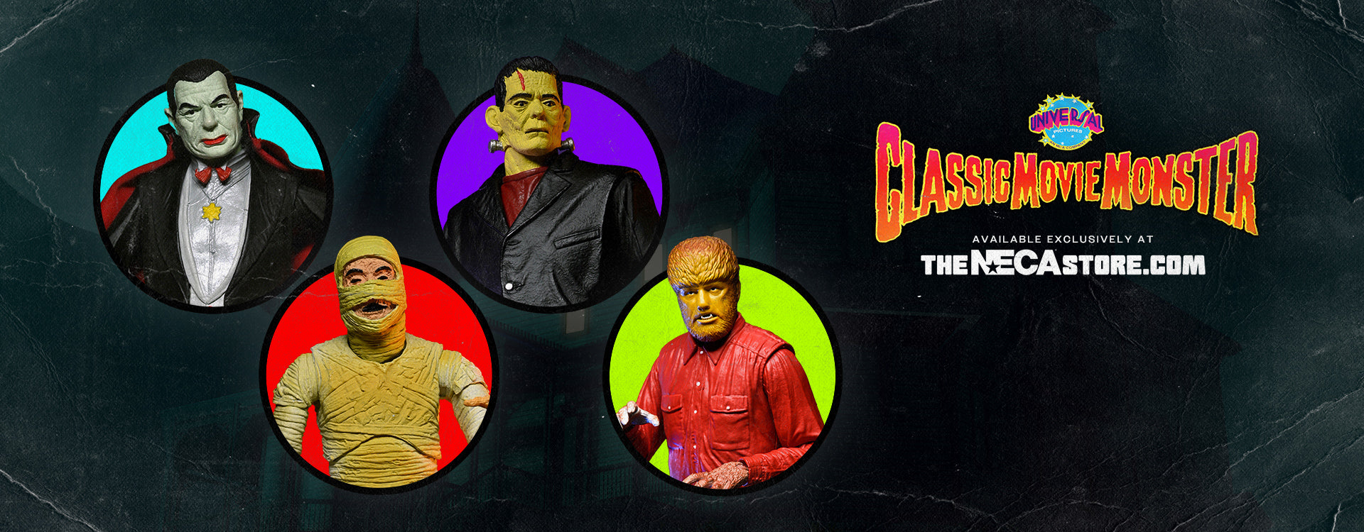 Universal Monsters - Frankenstein, Wolfman, Mummy & Dracula (Classic Movie Monsters) 7” Scale Action Figure Bundle - NECA