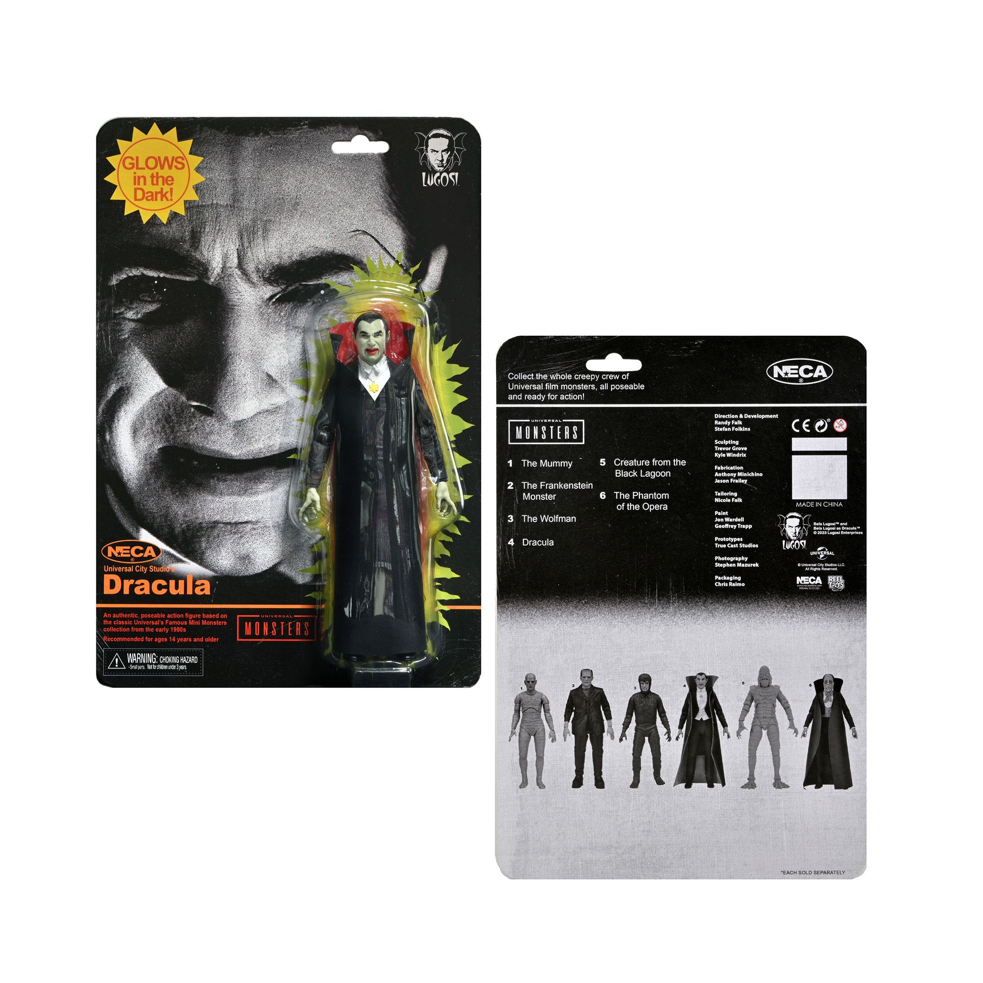 Universal Monsters - Glow-in-the-Dark Retro Dracula 7” Scale Action Figure Packaging Front and Back