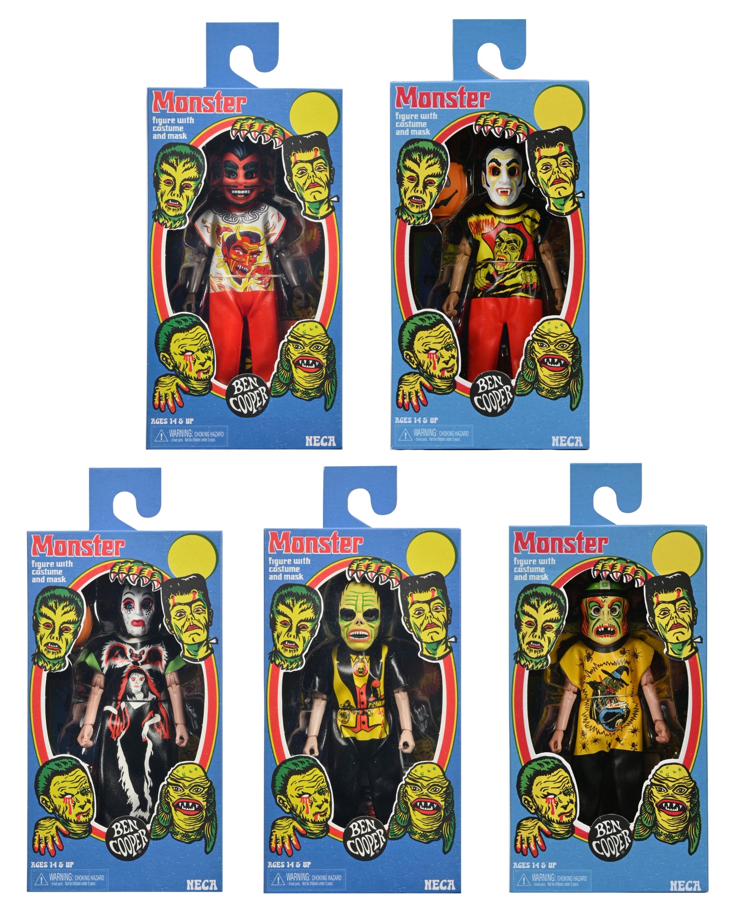 Ben Cooper Costume Kids Collection - Series 2 Costumed Action Figure Bundle (Devil V.2, Dracula, Vampire Girl, Phantom &amp; Witch)