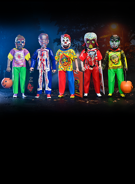 Ben Cooper Costume Kids Collection - Series 6 Costumed Action Figure Bundle (Clown, Mutant, Monster, Visible Man, Wolfman) - NECA